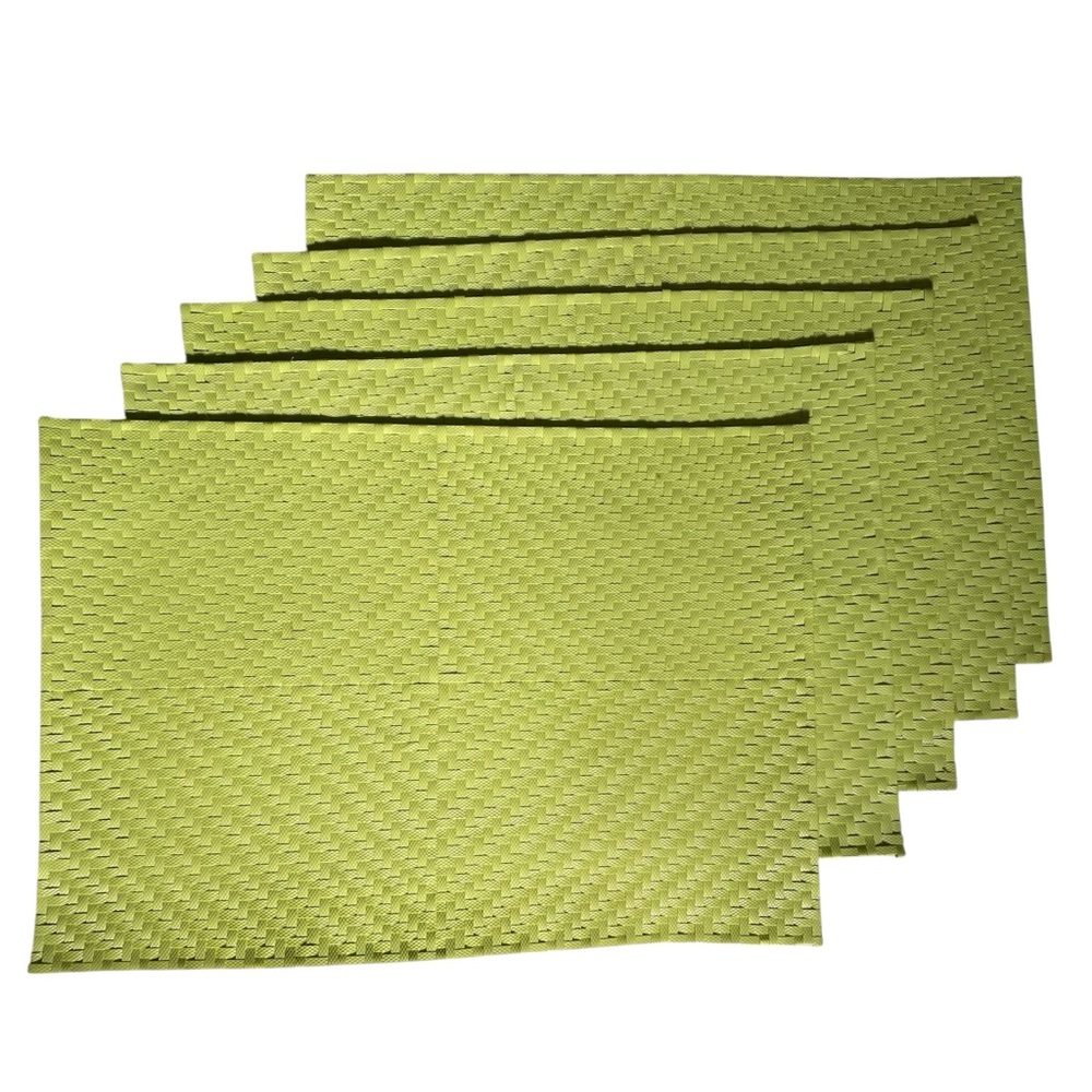 Woven Placemats Rectangular Synthetic Straw Green Set of Five 13.5”x19.5”